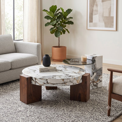 Table basse gigogne 2 pièces en noyer et blanc 24 po L x 24,0 po x H 11,8 po