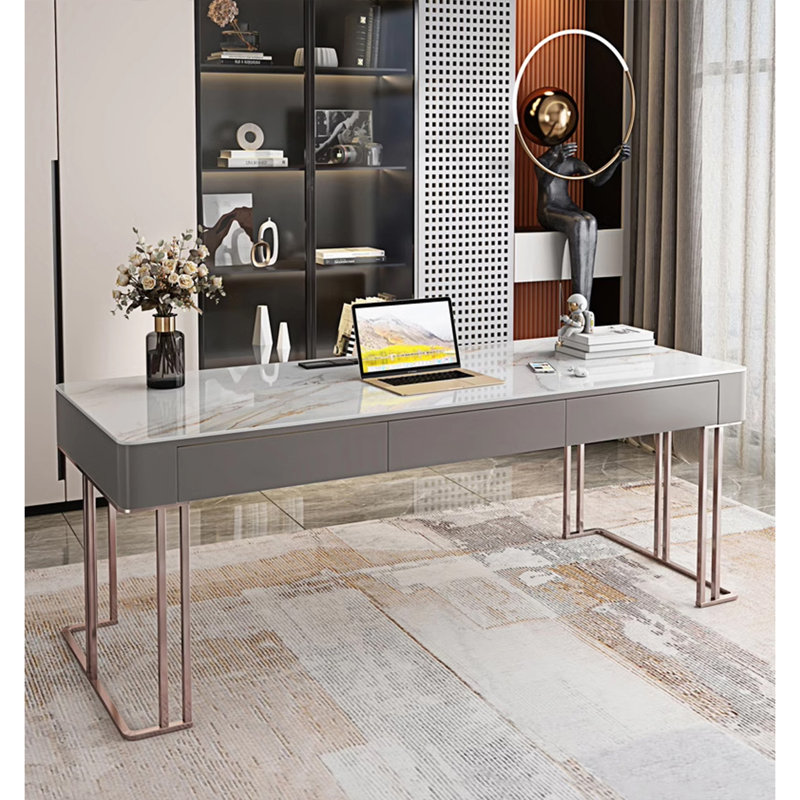 Luxury Sintered Stone Tabletop Office Desk with Metal Base, 29.53" H x 55.12" W x 27.56" D