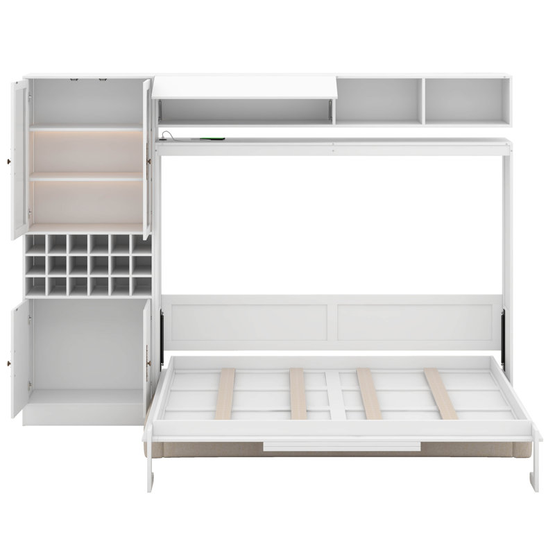 Lit escamotable avec canapé intégré et tablettes, Blanc