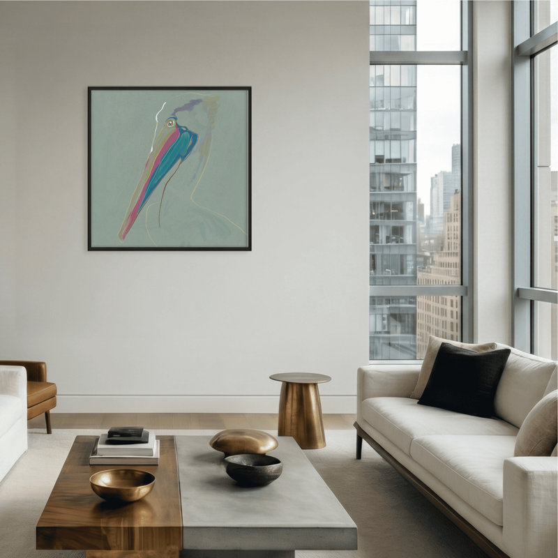 Coastal Retreat Coastal Drift: Pelican, 16" H x 16" W, Framed Canvas, Gold