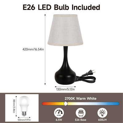 3-Way Dimmable Set of 2 Small Bedside Lamps for Night Stands, Black Desk Lamps for Kids Room,Office,Living Room, End Table(LED Bulbs Included)