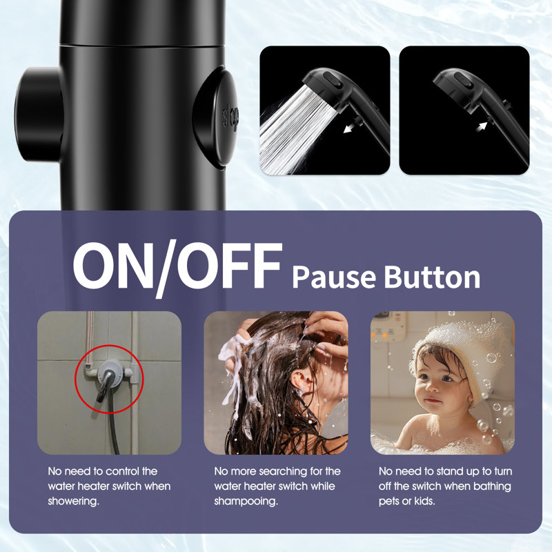 Matte Black High Pressure Filtered Handheld Shower Head With On/Off Switch, Matte Black