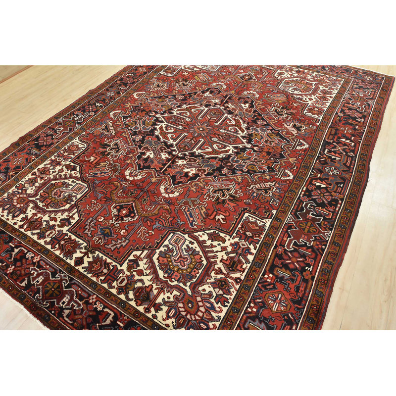 Tapis rouge rétro en laine noué à la main 8 pi 1 po x 10 pi 10 po Tribal Vintage