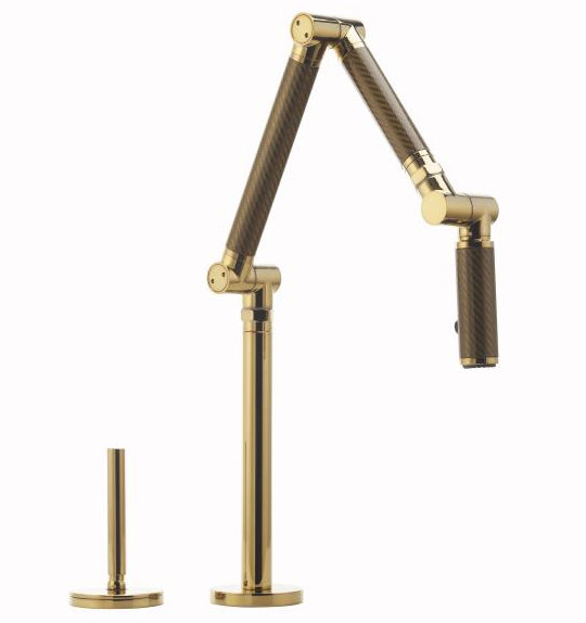 Robinet remplisseur à deux trous Karbon, Or poli éclatant de style moderne avec tube d'or