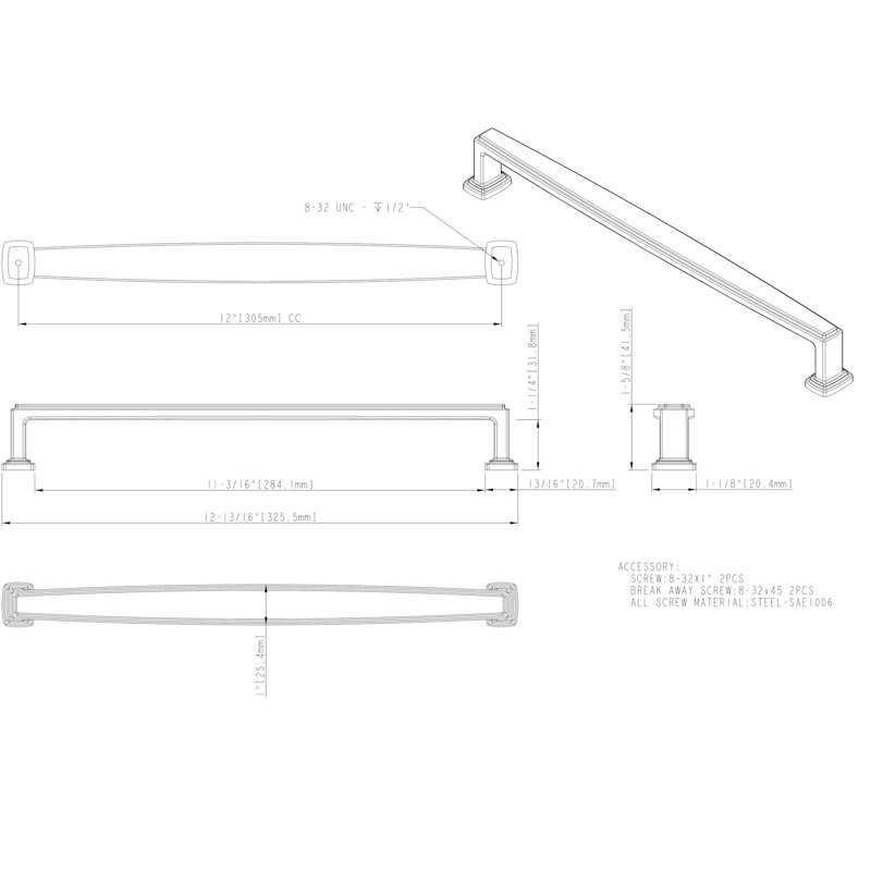 Matte Black 18" Modern Appliance Pull with Mounting Hardware