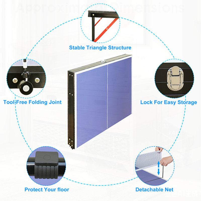 Foldable Table Tennis Table, Suitable Ping Pong Table with Net and 2 Table Tennis Bats Easy to Store