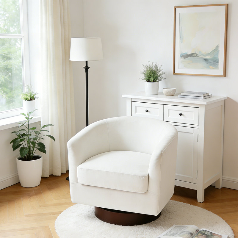 Upholstered Swivel Armchair, White