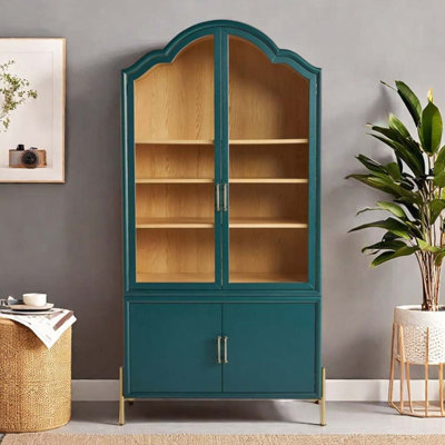 Vintage Green Solid Wood Display Cabinet