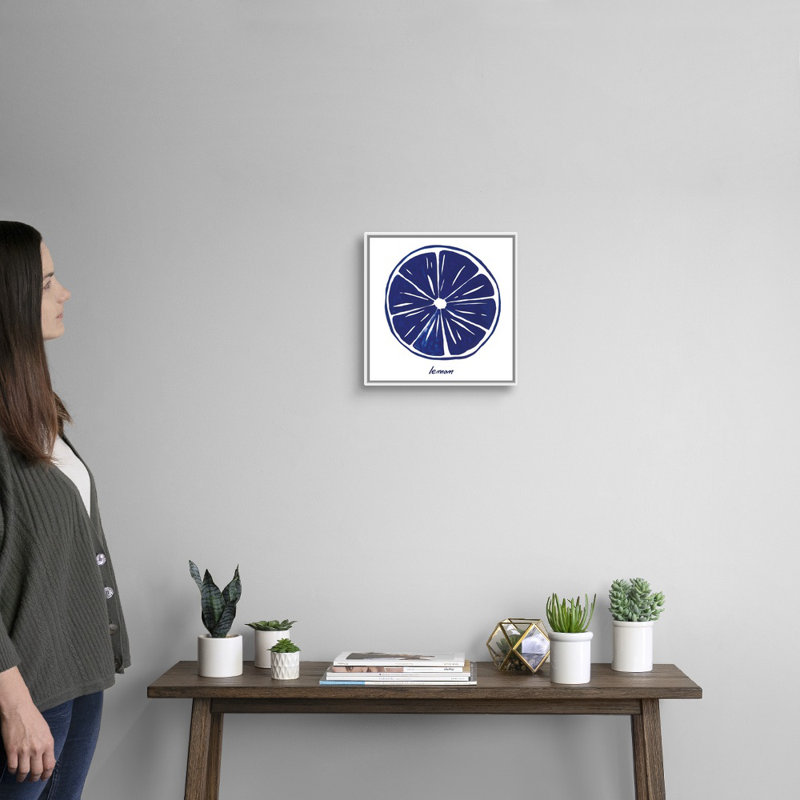 Indigo citron par Aimee Wilson - reproduction sur toile, H 14 po x l 14 po x P 1,75 po, Cadre blanc