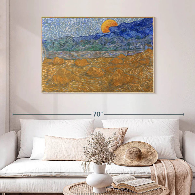 Gerbes de blé et lune montante, Cadre flottant en bois naturel, 46 po x 31 po