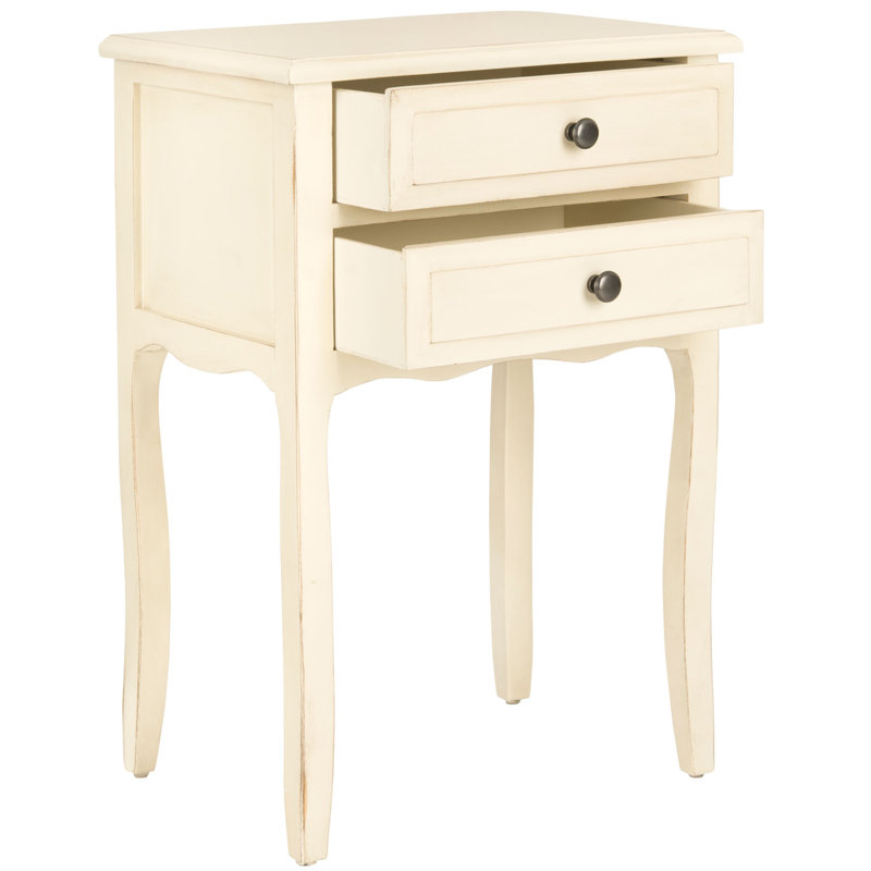 Élégante table de chevet 19 po avec 2 tiroirs Faredo - Table de bout classique en bois de style français pour toute pièce