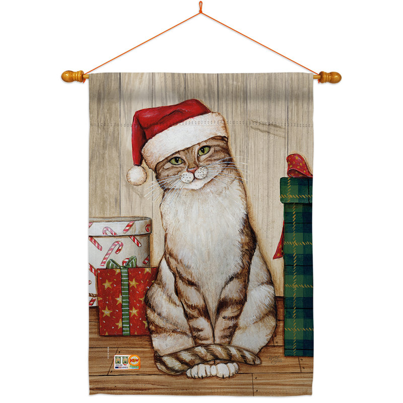 Chaton de Noël à 2 faces 40 x 28 po Ensemble de drapeaux