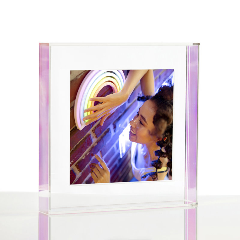 Cadre flottant pour table ou mur avec porte-photo magnétique, Arc-en-ciel irisé, 8 po x 8 po