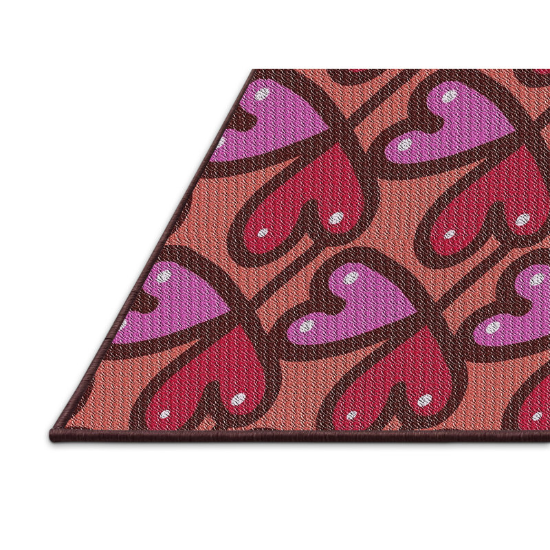 Tapis rose/rouge à motifs, Rectangle 5 pi x 7 pi
