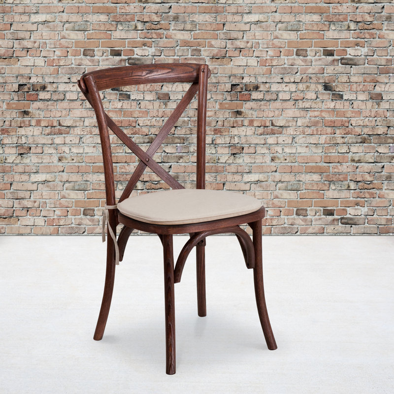 Chaise de bistro empilable à dossier croisé en bois avec coussin Aroust Series, Acajou, 1