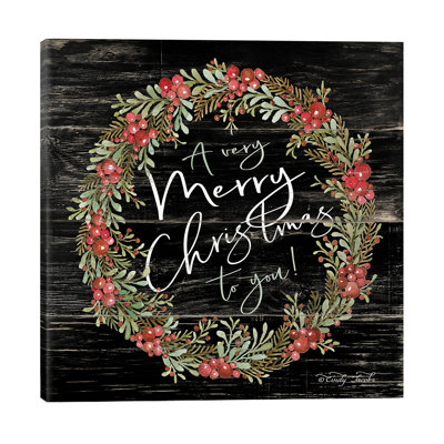 A Very Merry Christmas Wreath by Cindy Jacobs - Wrapped Canvas Print