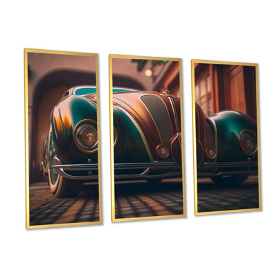 «Retro Retro Car Pendant Golden Hour I», reproduction sur toile 3 pièces