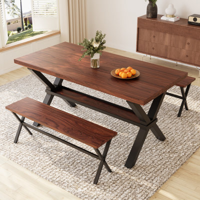 Kristofer 63'' Kitchen Dining Table Set, Rectangle Kitchen Table with Storage, Dining Table with 2 Benches