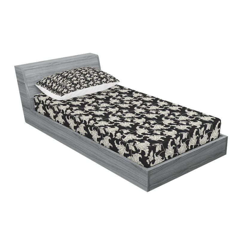 Ensemble de draps à motif floral, Ensemble de draps pour lit simple avec drap-housse