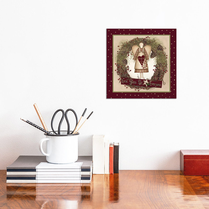 Folk Angel Christmas Wreath by Lori Deiter - Wrapped Canvas Gallery-Wrapped Canvas Giclée, 30.48 cm H x 30.48 cm W
