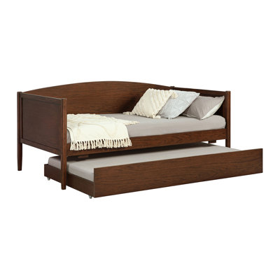 Wood Twin Size Daybed With Trundle In Medium Walnut