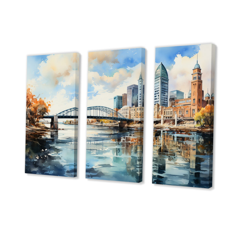Jacksonville Bay Florida VI sur toile, reproduction de 3 pièces, H 28 po x l 36 po x P 1 po
