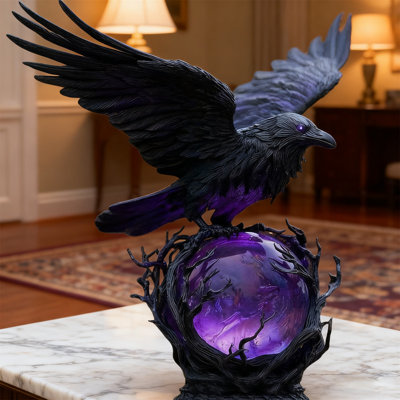 The Mysterious Crow LED Light On The Luminous Sculpture In Gothic Style