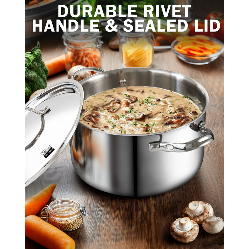 6-Quart Stainless Steel Round Stock Pot with Lid