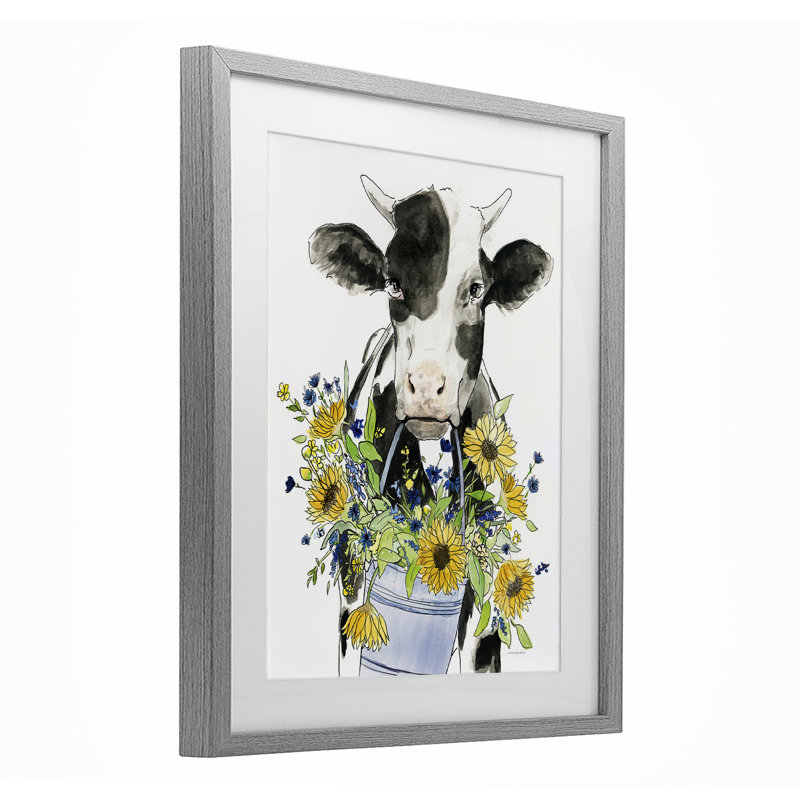 «Bessie in the Sunflowers Cow», reproduction encadrée sous verre, conception de Kamdon Kreations, H 16 po x l 13 po