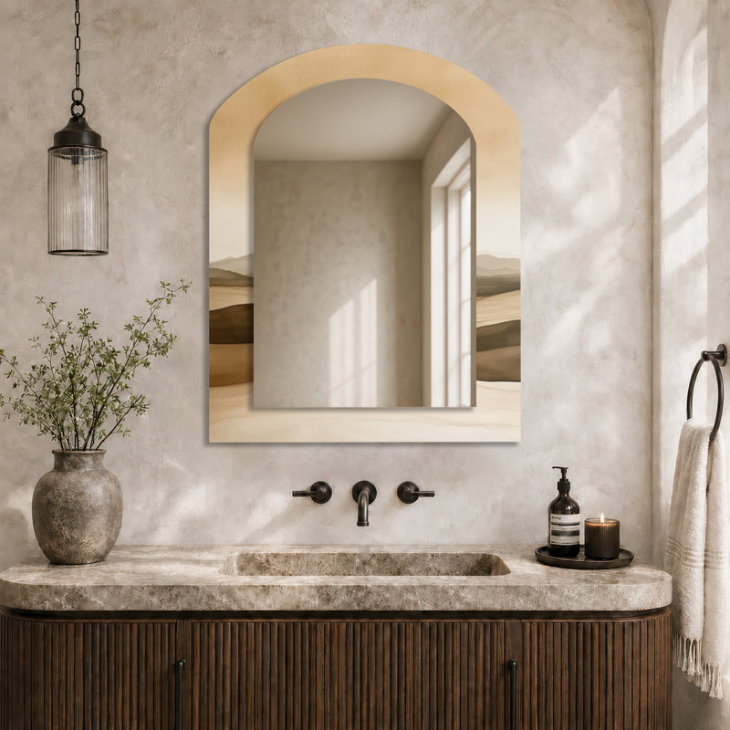 Miroir mural décoratif Boho - beige horizon du désert, impression sur métal, 43" x 33"