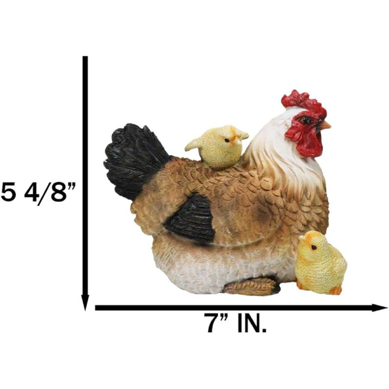 Figurine rustique de poule mère de ferme avec adorables poussins
