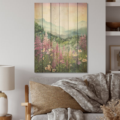 Fougère rose au Canada - Fleurs, art mural sur bois de pin naturel