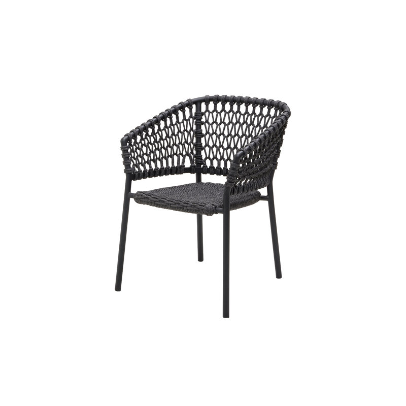 Ocean Wicker Patio Dining Armchair with Cushion, Dark Gray, Dark Gray