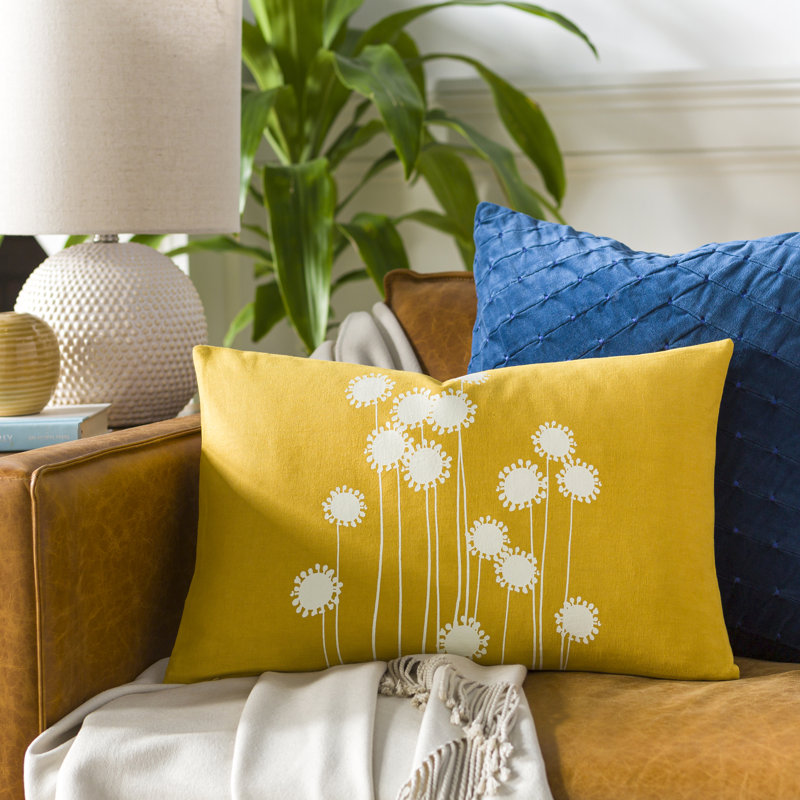 Lachen Floral Cotton Throw Pillow, 20" x 20", Saffron/Cream