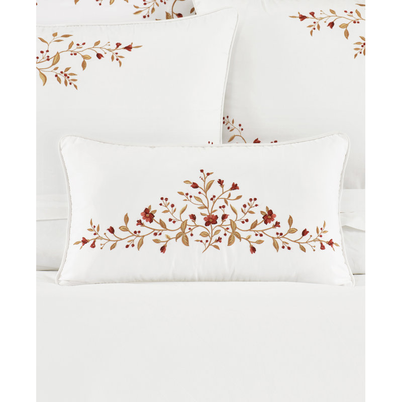 Joyeux White Embroidered Floral Cotton Boudoir Pillow