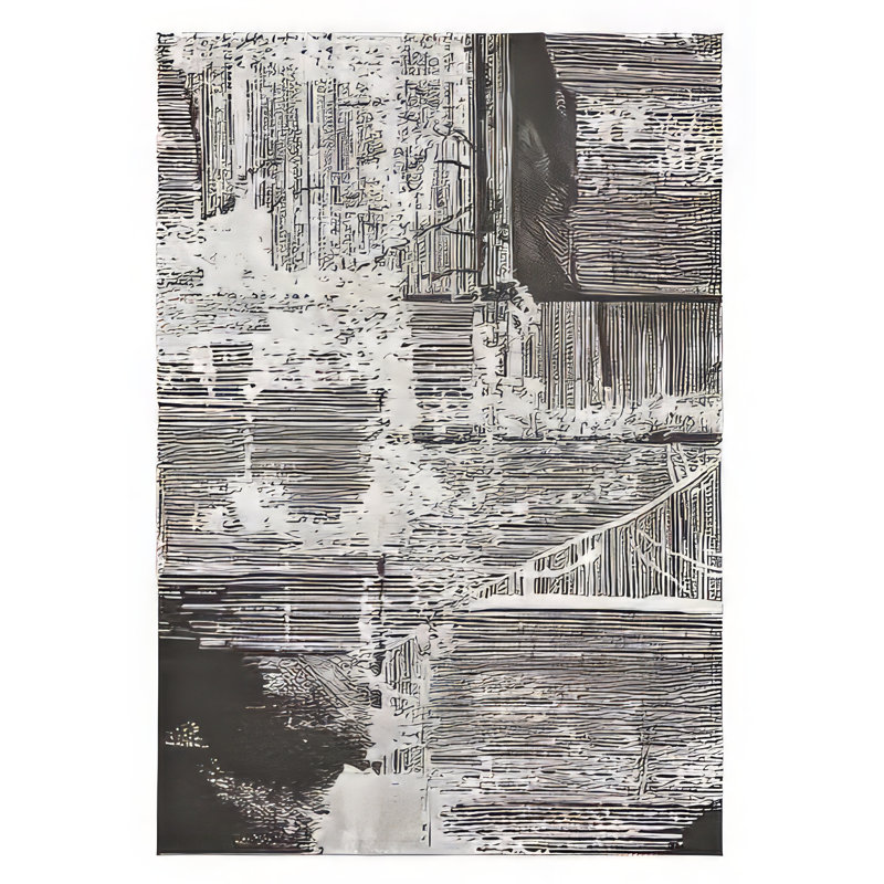 Wernher Abstract Machine Woven Rectangle 5' x 7' Synthenic Area Rug in Silver