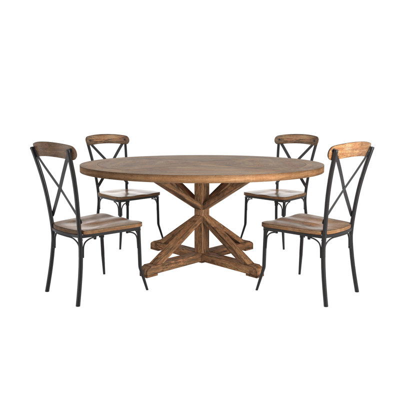 Ensemble de table de salle à manger Diskin, Naturel légèrement vieilli, H 30 po x L 72 po x l 72 po