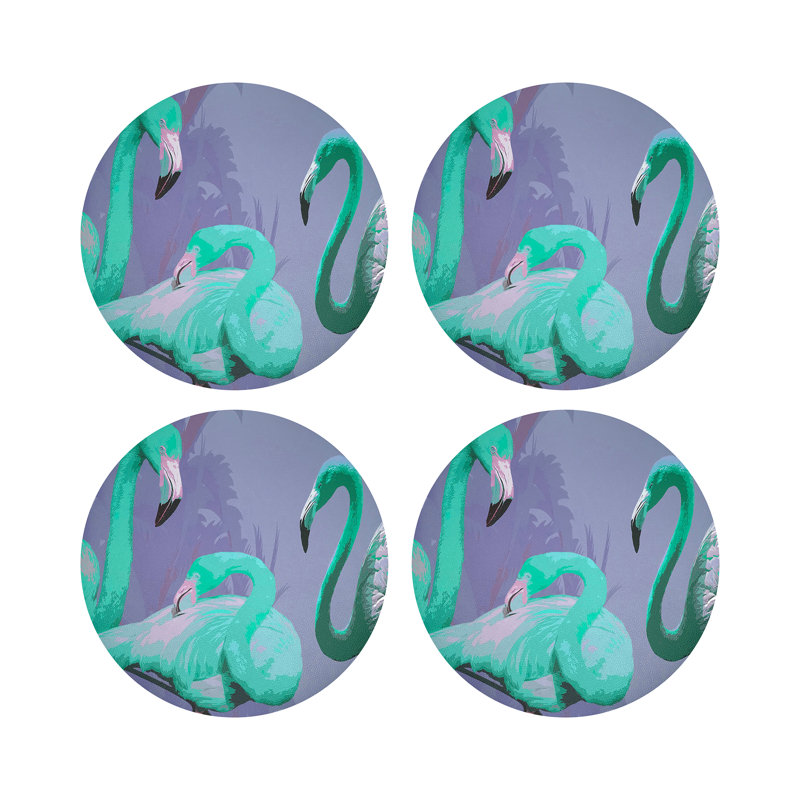 Palm Springs Golden Vegan Leather Round Coasters, Wisteria
