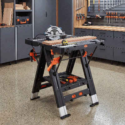 2-in-1 Folding Work Table & Sawhorse Portable Workbench with Load Capacity Adjustable Height & Clamps Included
