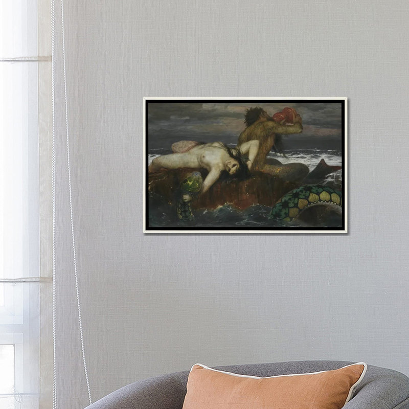 The Nereid  - ABQ38, 18" H x 26" W, Floater Framed Print Canvas without Mat, Distressed White
