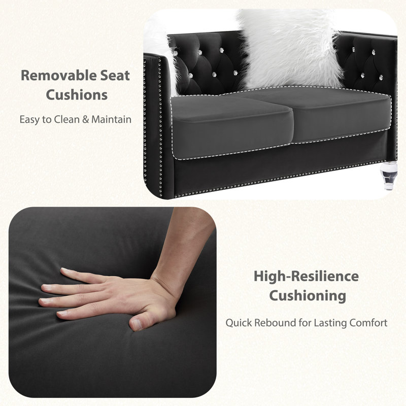 Eghosa 59.84'' Velvet Sofa, Black Velvet