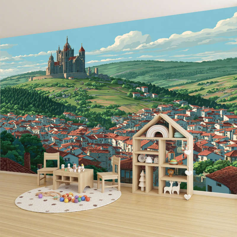 Papier peint adhésif pelez et collez l'aperçu dense du centre-ville de Taxco, art mural auto-adhésif et amovible