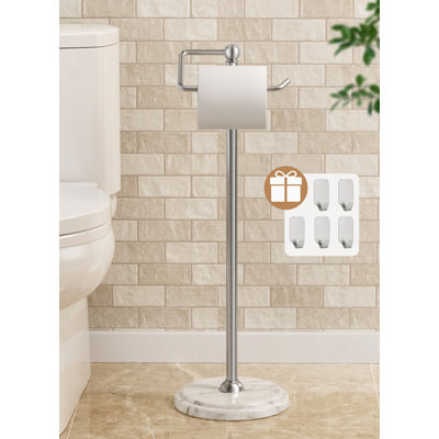 KES 26" H Anti-Wobble Toilet Paper Holder Stand with 3X Weighted Marble Base, 18/8 Stainless Steel Free Standing Toilet Paper Holder Rust-Resistance Upgrade