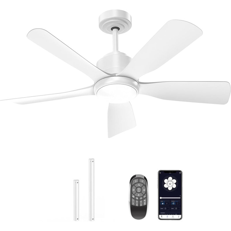 42 Inch Ceiling Fan With Light And Remote, Low Profile Ceiling Fan, Quiet, Dimmable LED, Reversible DC Motor, APP Control, Timer, For Bedroom Indoor Outdoor Use