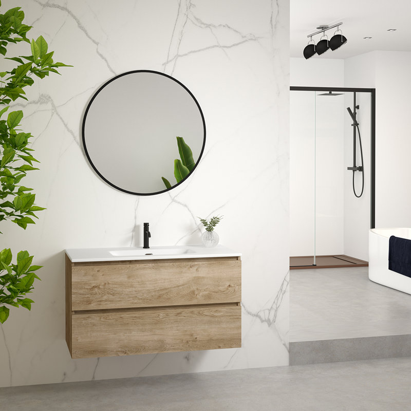 Base de meuble-lavabo simple 38,9 po Flora seulement, Chêne naturel