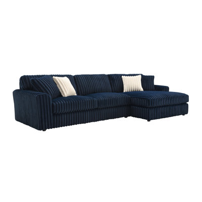 Canapé modulaire en velours côtelé breton bleu avec 4 coussins