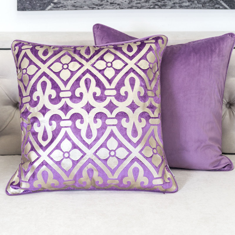Ikat Velvet Throw Pillow, Purple