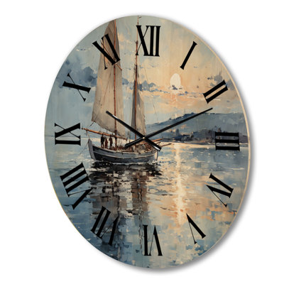 Boat Sailing Reflections I - Nautical & Beach Oversized Wood Wall Clock