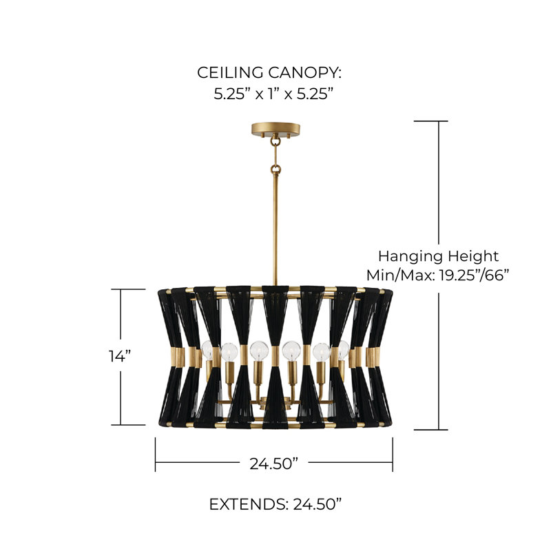Bianca 6 - Light Unique/Statement Pendant, Black Rope