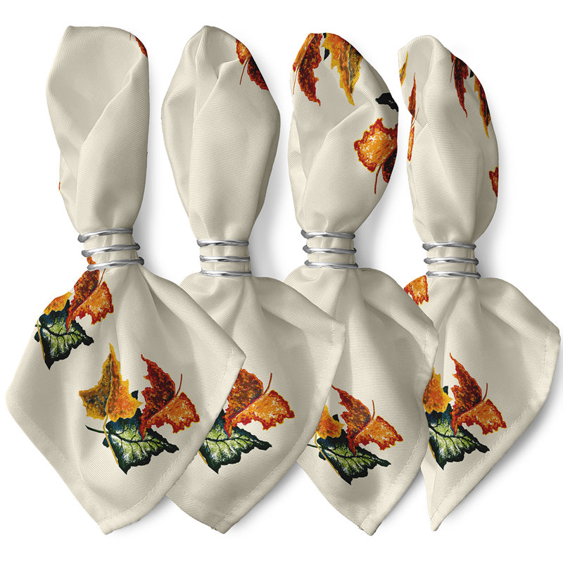 Serviette à imprimé fleurs d'automne, L 18 po x L 18 po, Blanc cassé